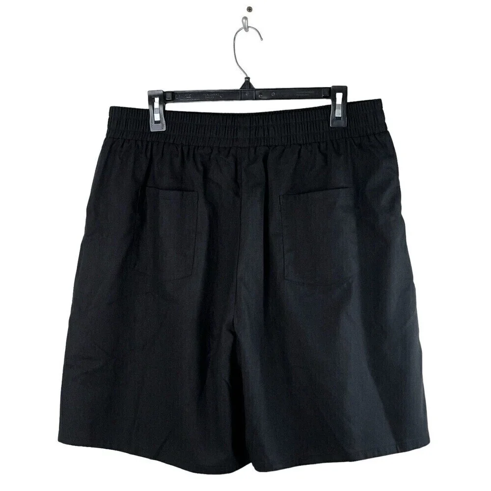 KANCY KOLE Womens Casual Shorts Size XL Elastic Waist Pull on Black Linen Blend